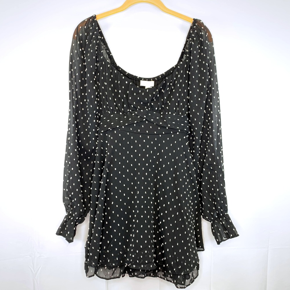 Thirty/Thirty Black Mini Dress Polka‎ Dot Sheer Fairycore Whimsigoth XL